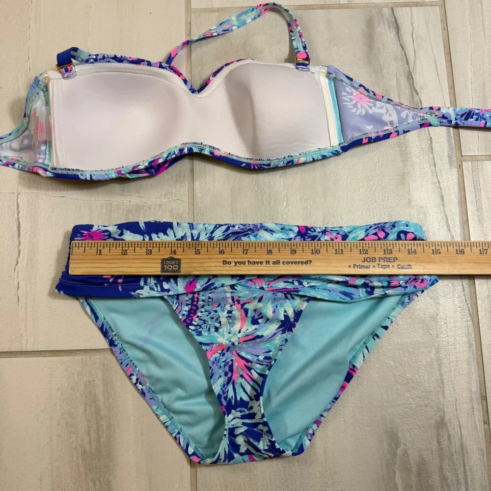 Lilly Pulitzer Bikini Set Blue Pink Tropical Floral Bandeau Top 8 Bottom 6